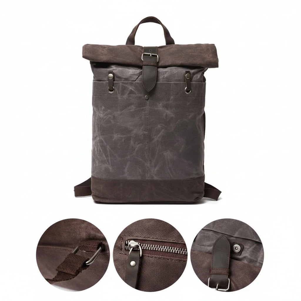 Men’s Waxed Canvas Backpack - Water-Resistant Rolltop Rucksack