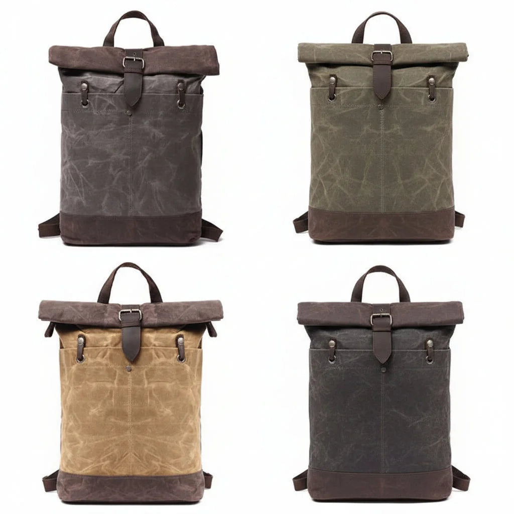 Men’s Waxed Canvas Backpack - Water-Resistant Rolltop Rucksack