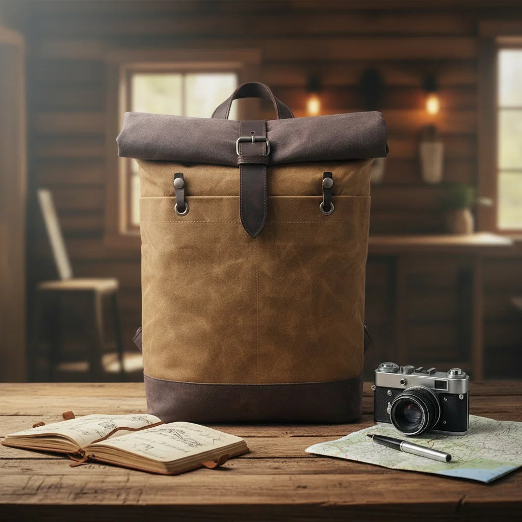 Men’s Waxed Canvas Backpack - Water-Resistant Rolltop Rucksack