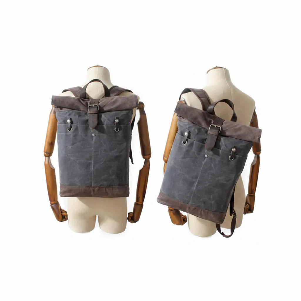 Men’s Waxed Canvas Backpack - Water-Resistant Rolltop Rucksack