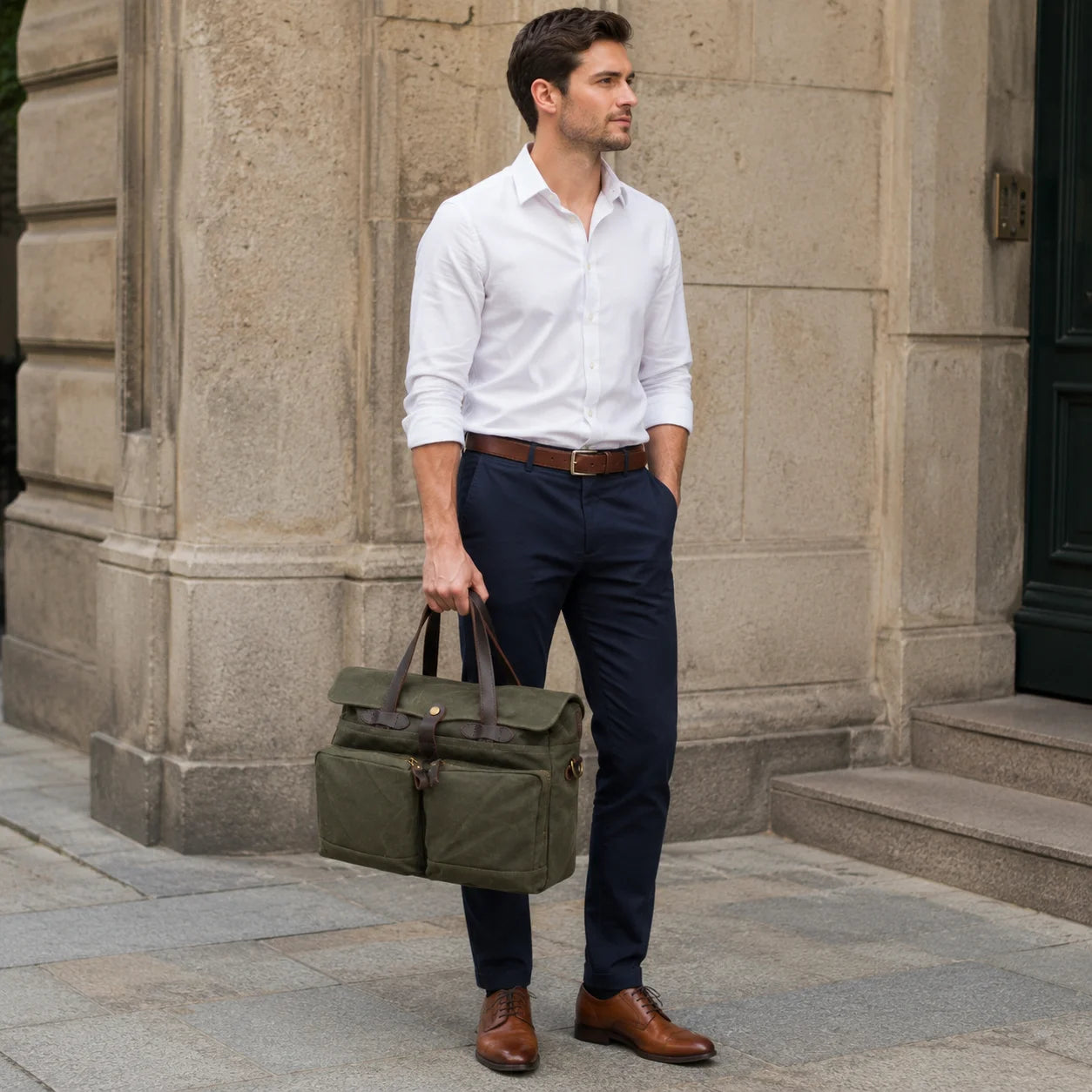 Men’s Waxed Canvas Briefcase - 15.6 Inch Laptop Bag