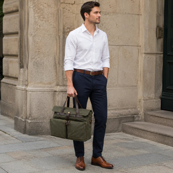 Men's Waxed Canvas Briefcase - 15.6 Inch Laptop Bag