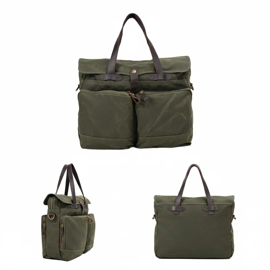 Men’s Waxed Canvas Briefcase - 15.6 Inch Laptop Bag