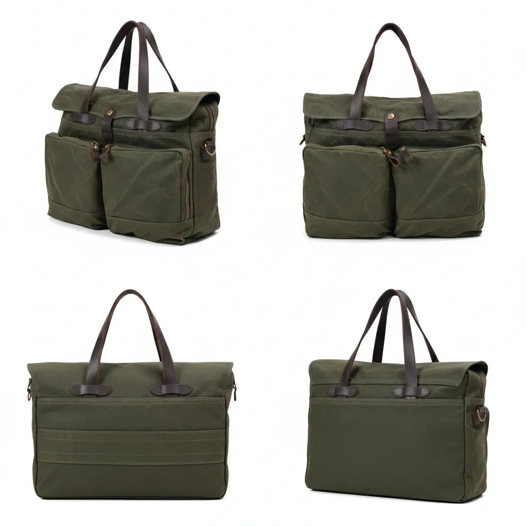 Men’s Waxed Canvas Briefcase - 15.6 Inch Laptop Bag