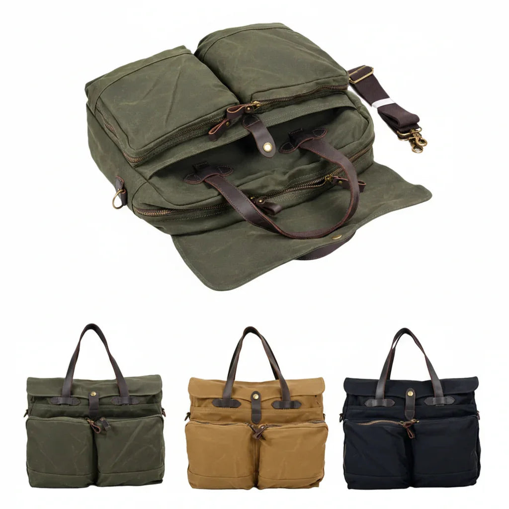 Men’s Waxed Canvas Briefcase - 15.6 Inch Laptop Bag