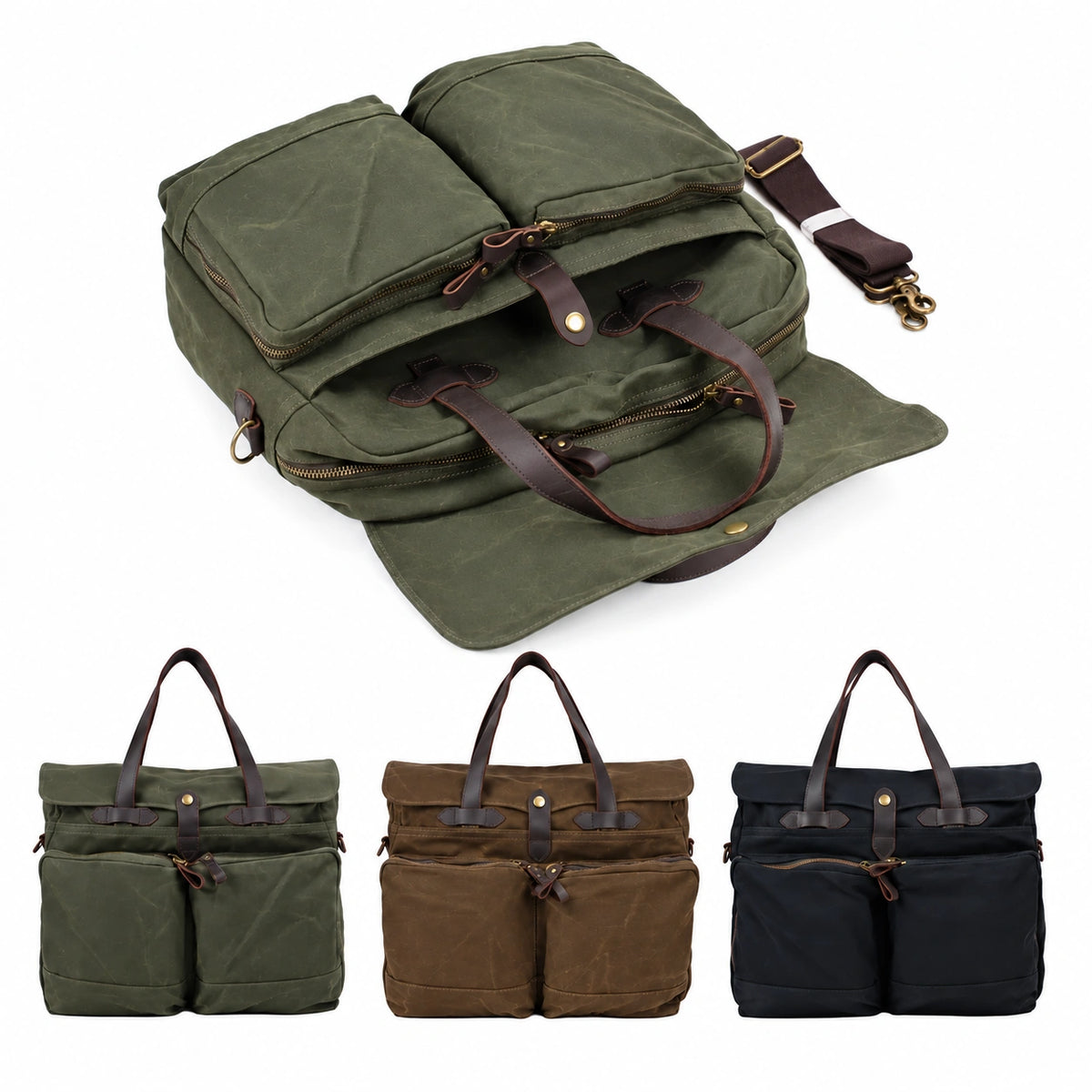 Men’s Waxed Canvas Briefcase - 15.6 Inch Laptop Bag