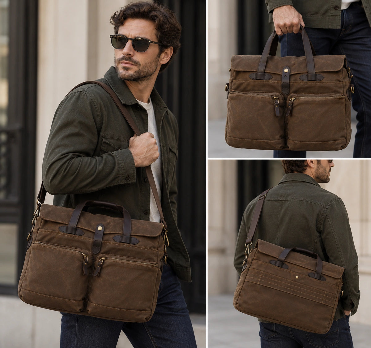 Men’s Waxed Canvas Briefcase - 15.6 Inch Laptop Bag