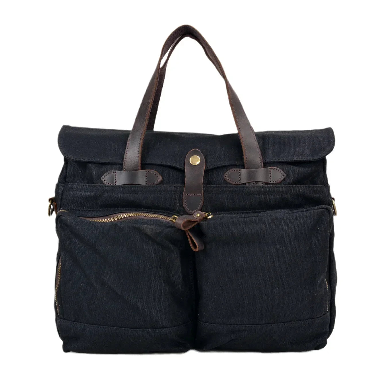 Men’s Waxed Canvas Briefcase - 15.6 Inch Laptop Bag - Black