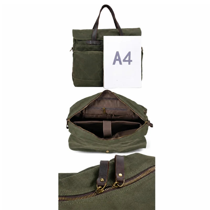 Men’s Waxed Canvas Briefcase - 15.6 Inch Laptop Bag
