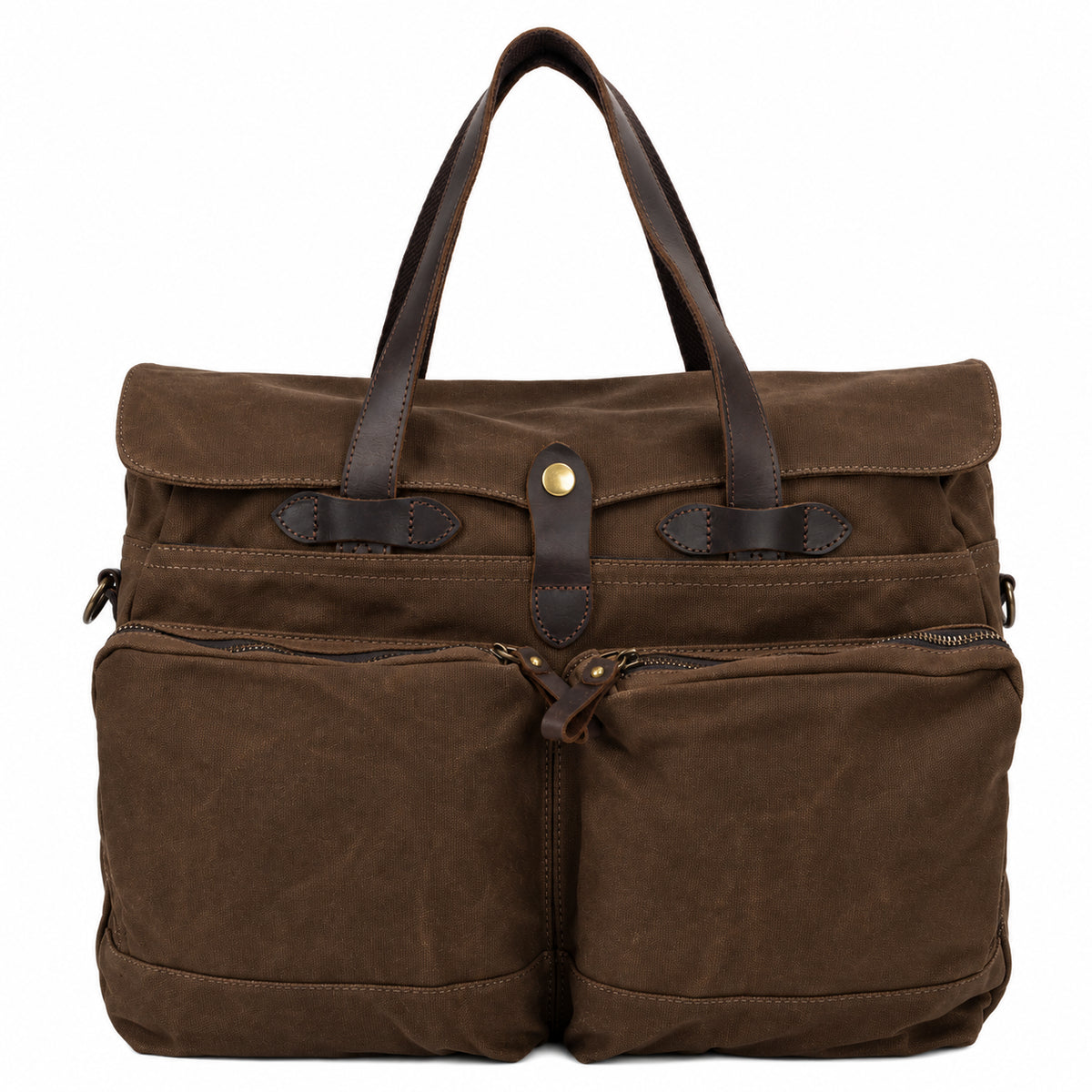 Men’s Waxed Canvas Briefcase - 15.6 Inch Laptop Bag - Coffee