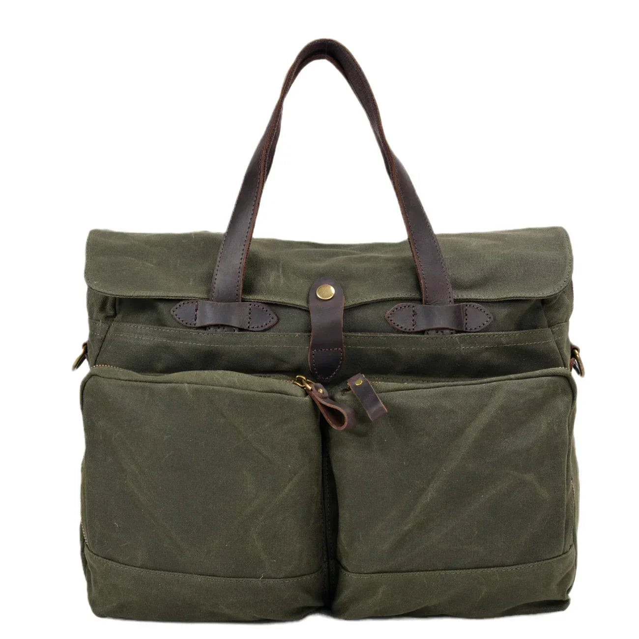 Men’s Waxed Canvas Briefcase - 15.6 Inch Laptop Bag - Olive