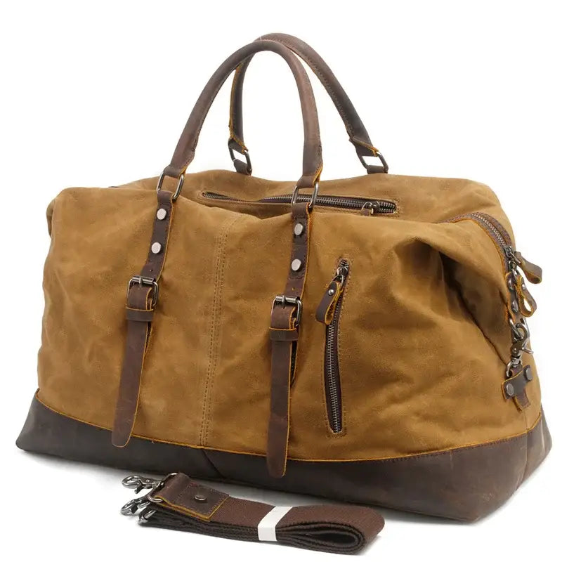 Men’s Waxed Canvas Duffle Bag – Vintage Leather Trim Weekender