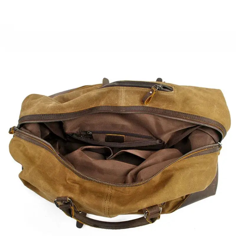 Men’s Waxed Canvas Duffle Bag – Vintage Leather Trim Weekender