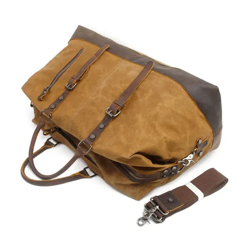 Men’s Waxed Canvas Duffle Bag – Vintage Leather Trim Weekender