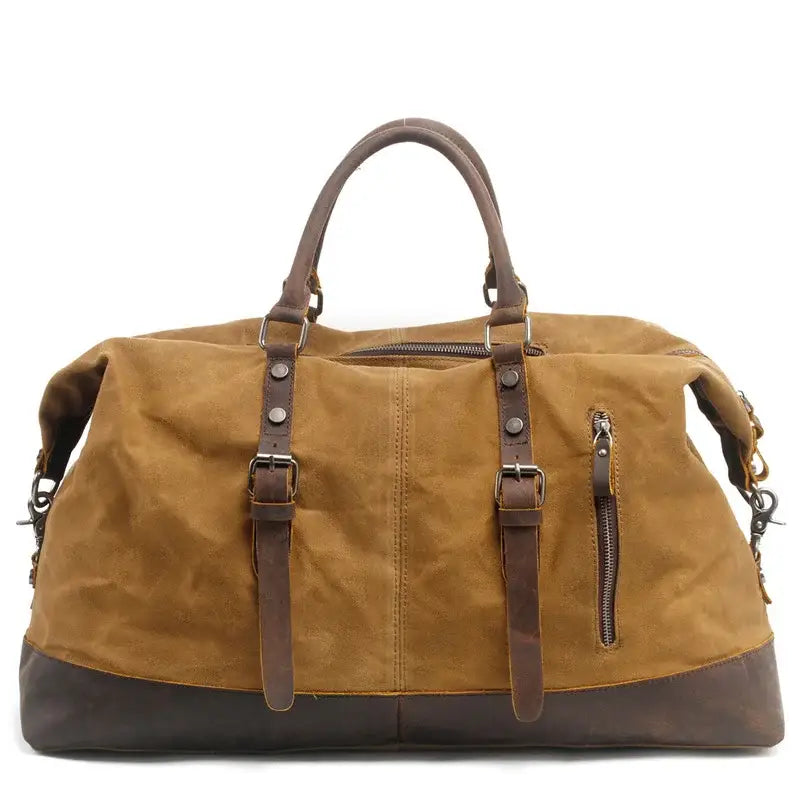 Men’s Waxed Canvas Duffle Bag – Vintage Leather Trim Weekender