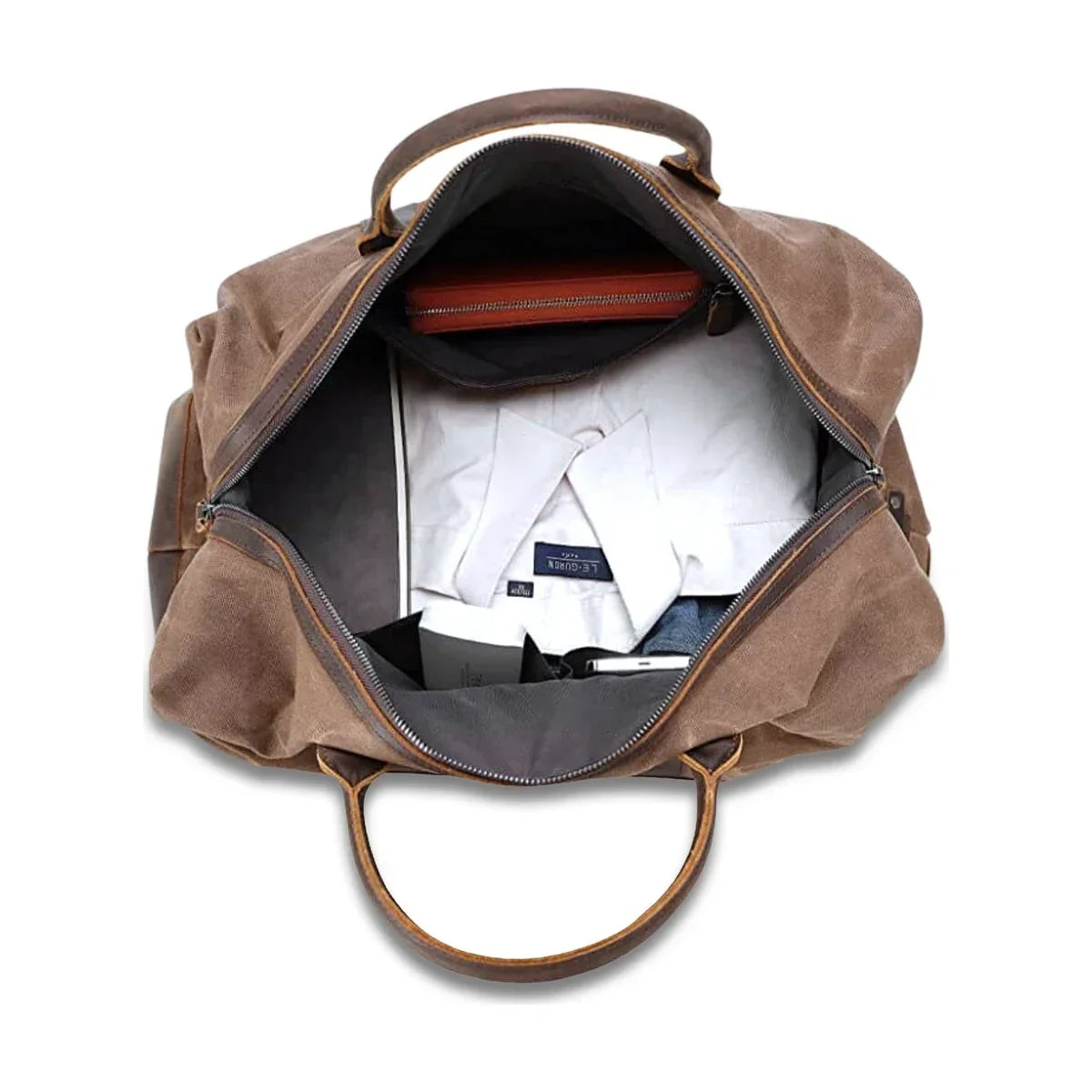 Men’s Waxed Canvas Duffle Bag with Leather Base for Weekend Travel