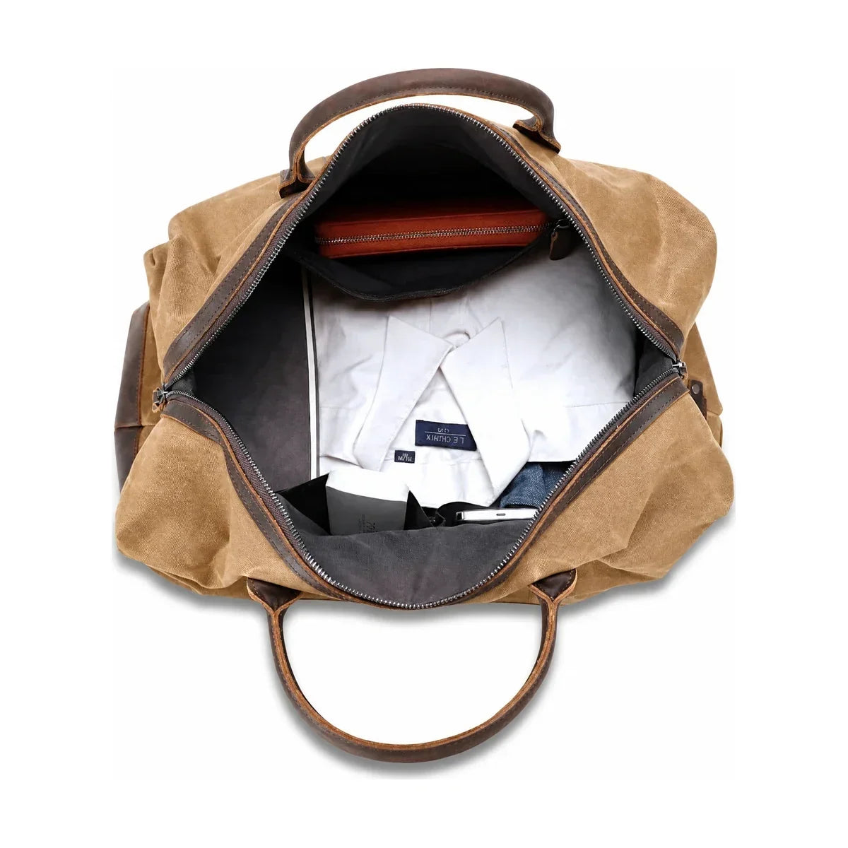 Men’s Waxed Canvas Duffle Bag with Leather Base for Weekend Travel