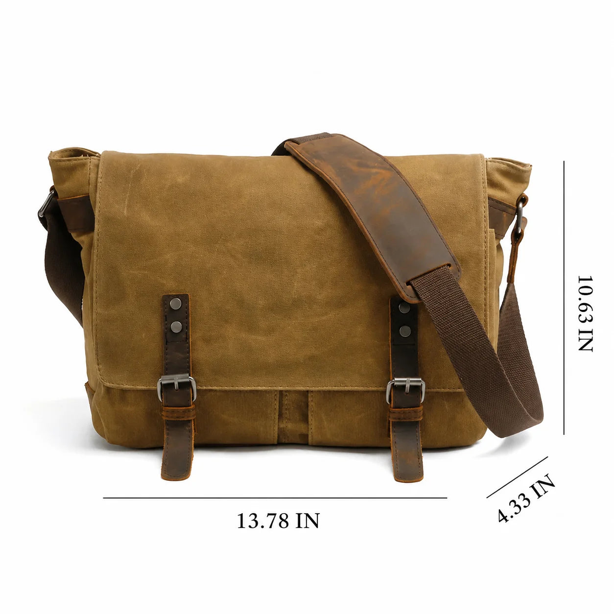Men’s Waxed Canvas Messenger Bag - Leather Trim Buckle Flap Bag