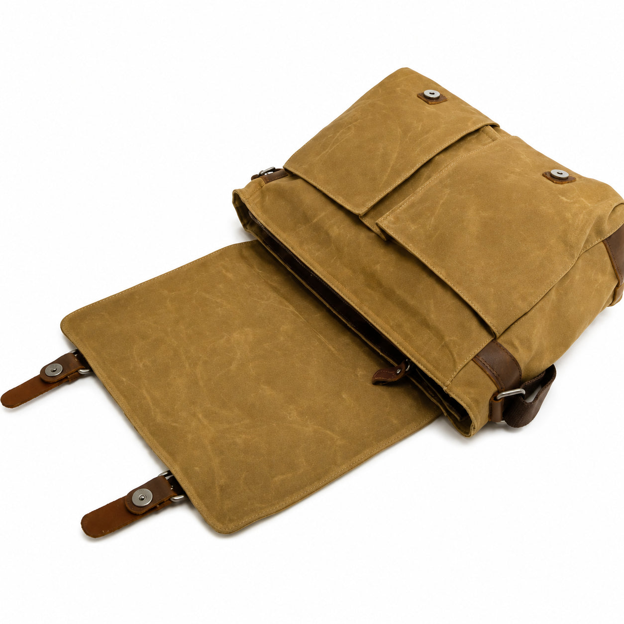 Men’s Waxed Canvas Messenger Bag - Leather Trim Buckle Flap Bag