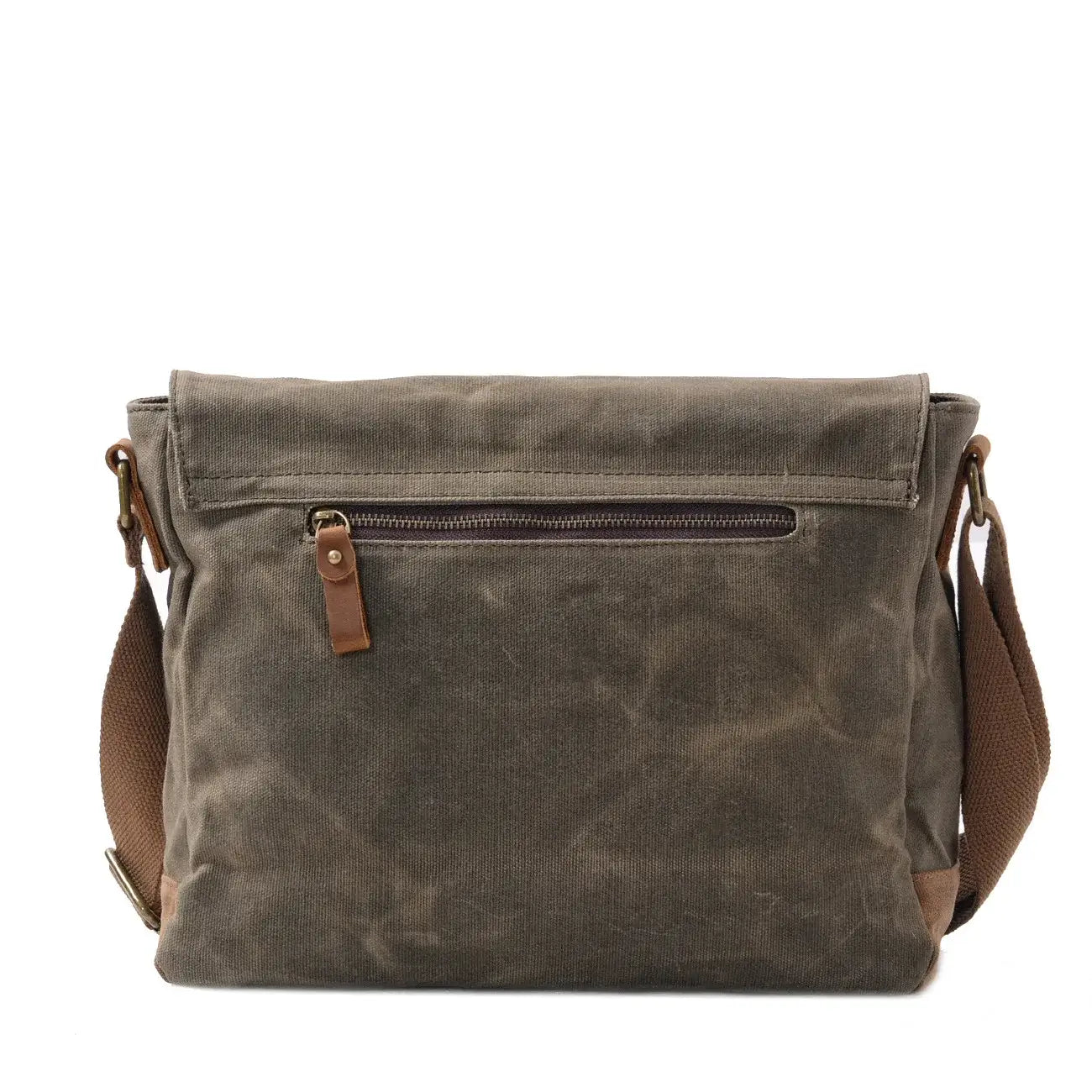 Men’s Waxed Canvas Messenger Bag – Leather-Trim Flap