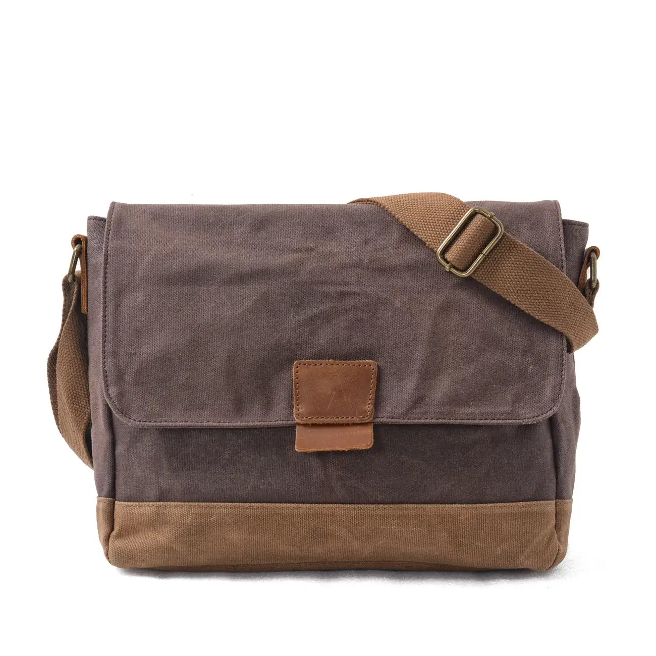 Men’s Waxed Canvas Messenger Bag – Leather-Trim Flap - Dark brown
