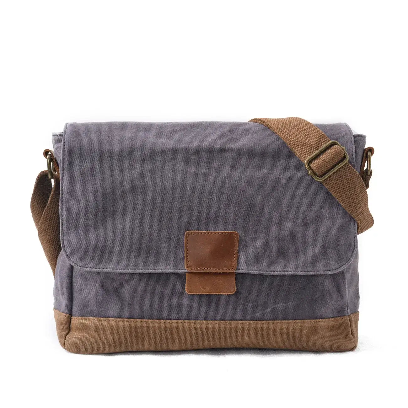 Men’s Waxed Canvas Messenger Bag – Leather-Trim Flap - Gray