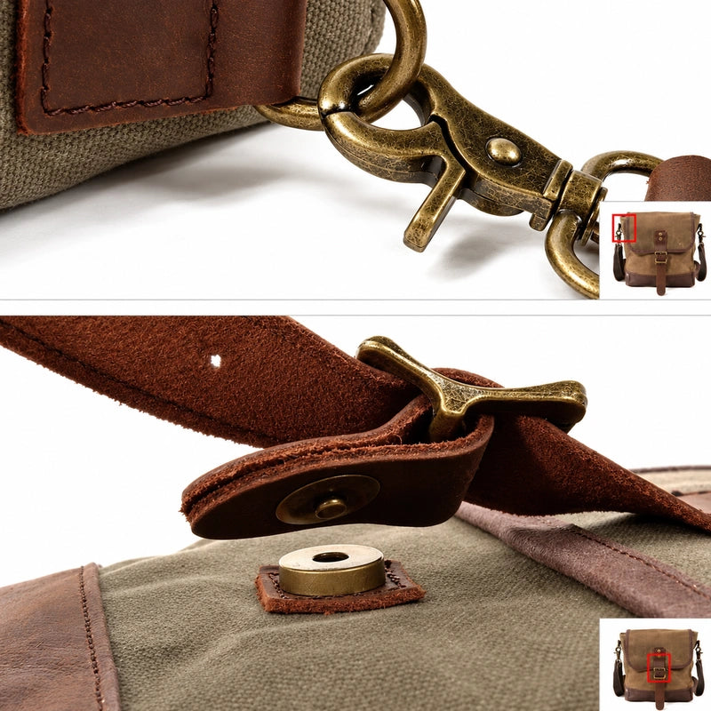 Men’s Waxed Canvas Messenger Bag – Small Vintage Flap Closure