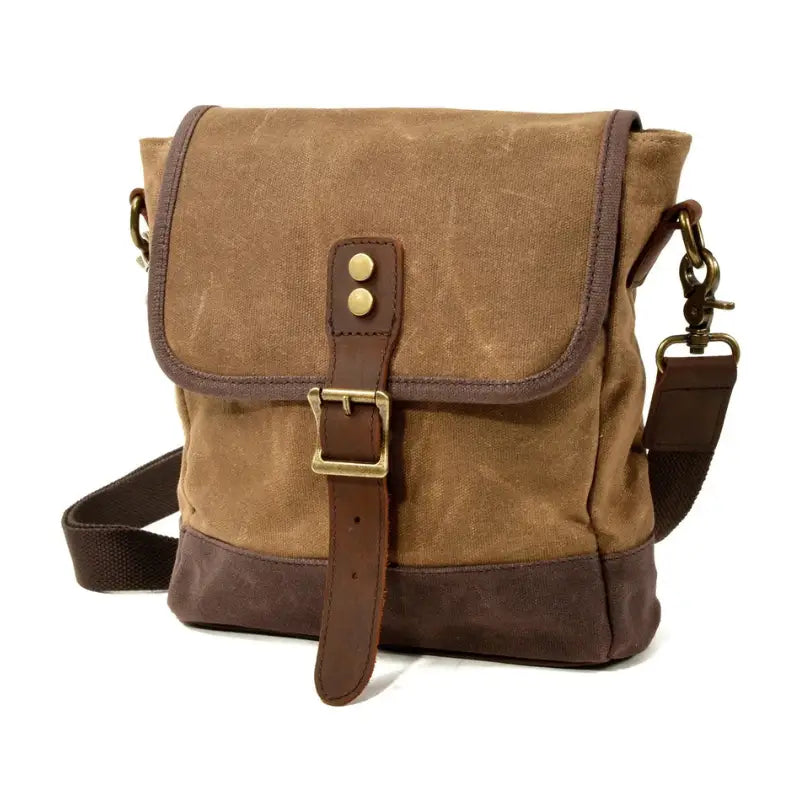 Men’s Waxed Canvas Messenger Bag – Small Vintage Flap Closure