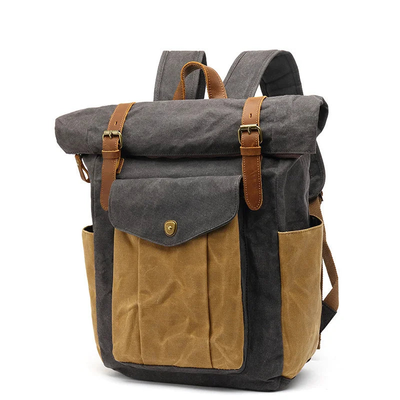 Men’s Waxed Canvas Roll Top Backpack - 3-Pocket Utility Rucksack