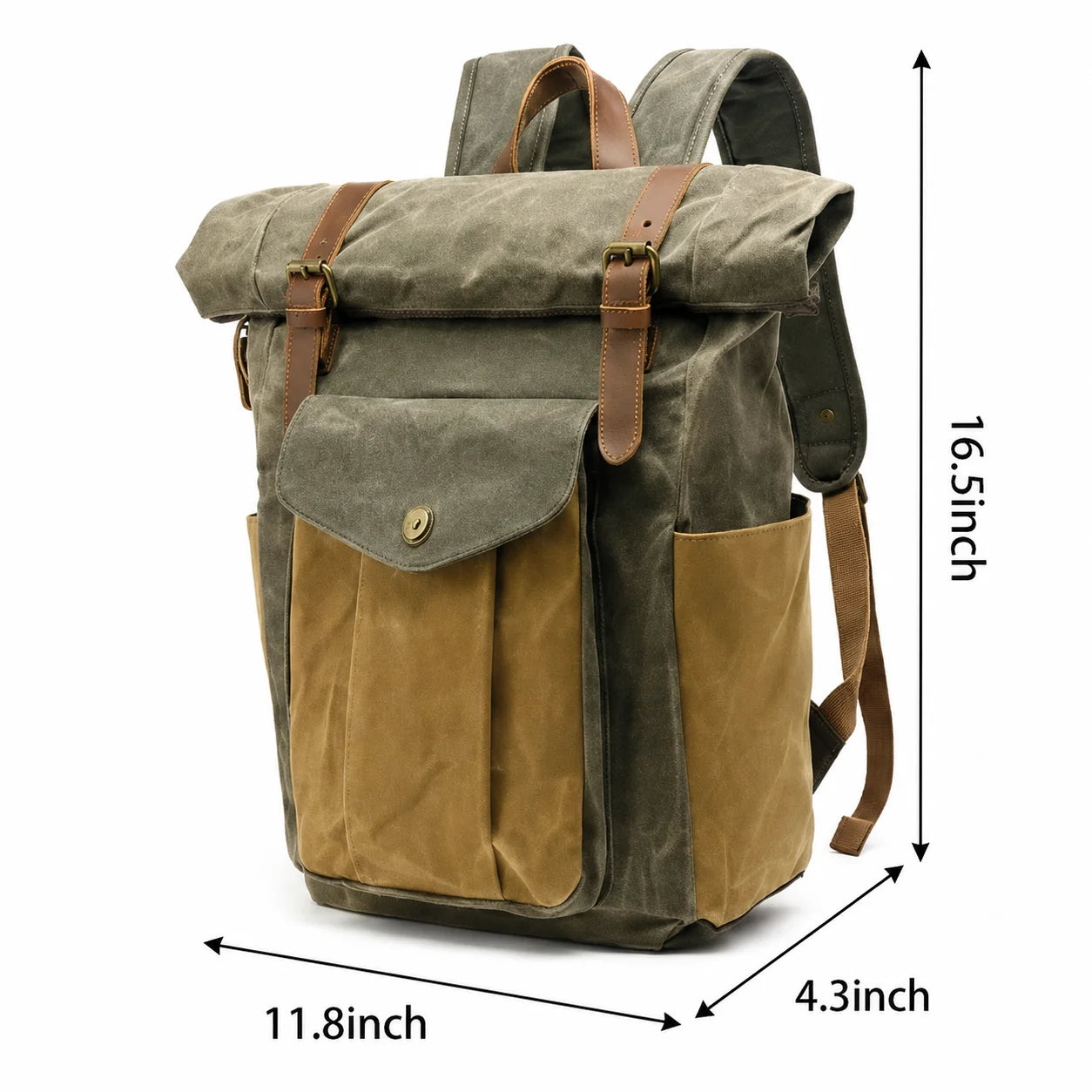 Men’s Waxed Canvas Roll Top Backpack - 3-Pocket Utility Rucksack