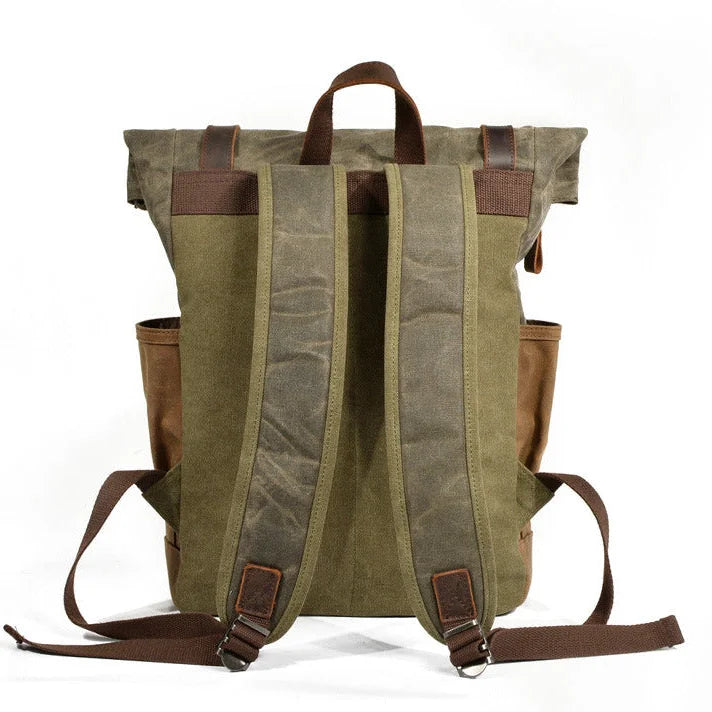 Men’s Waxed Canvas Roll Top Backpack - 3-Pocket Utility Rucksack