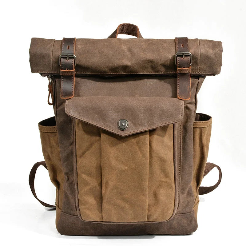 Men’s Waxed Canvas Roll Top Backpack - 3-Pocket Utility Rucksack