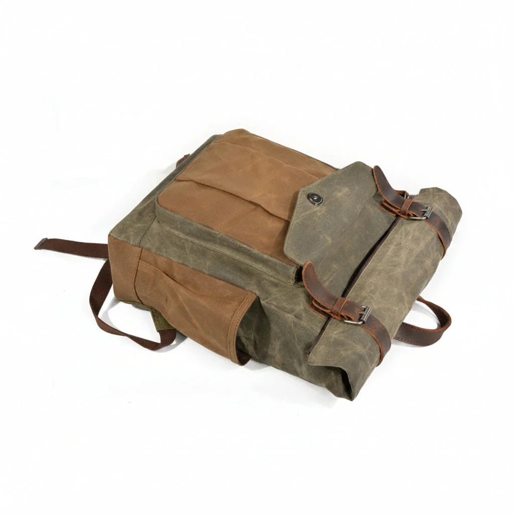 Men’s Waxed Canvas Roll Top Backpack - 3-Pocket Utility Rucksack