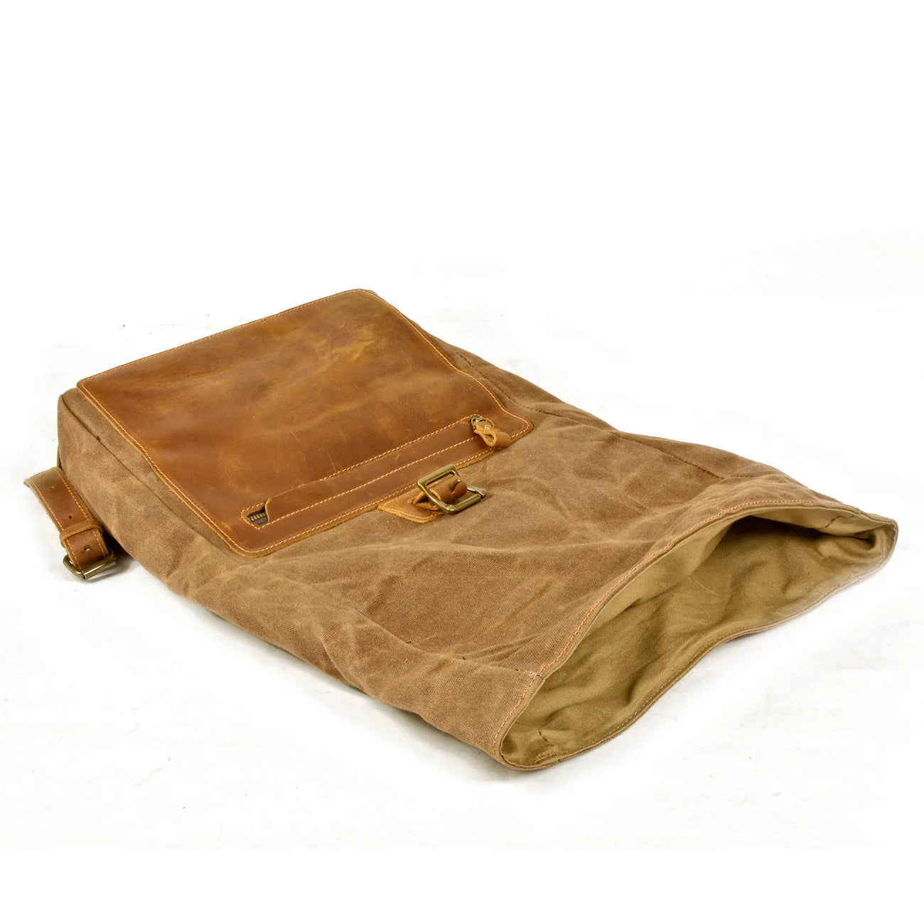 Men’s Waxed Canvas Roll-Top Backpack - Zip Front Pocket Rucksack