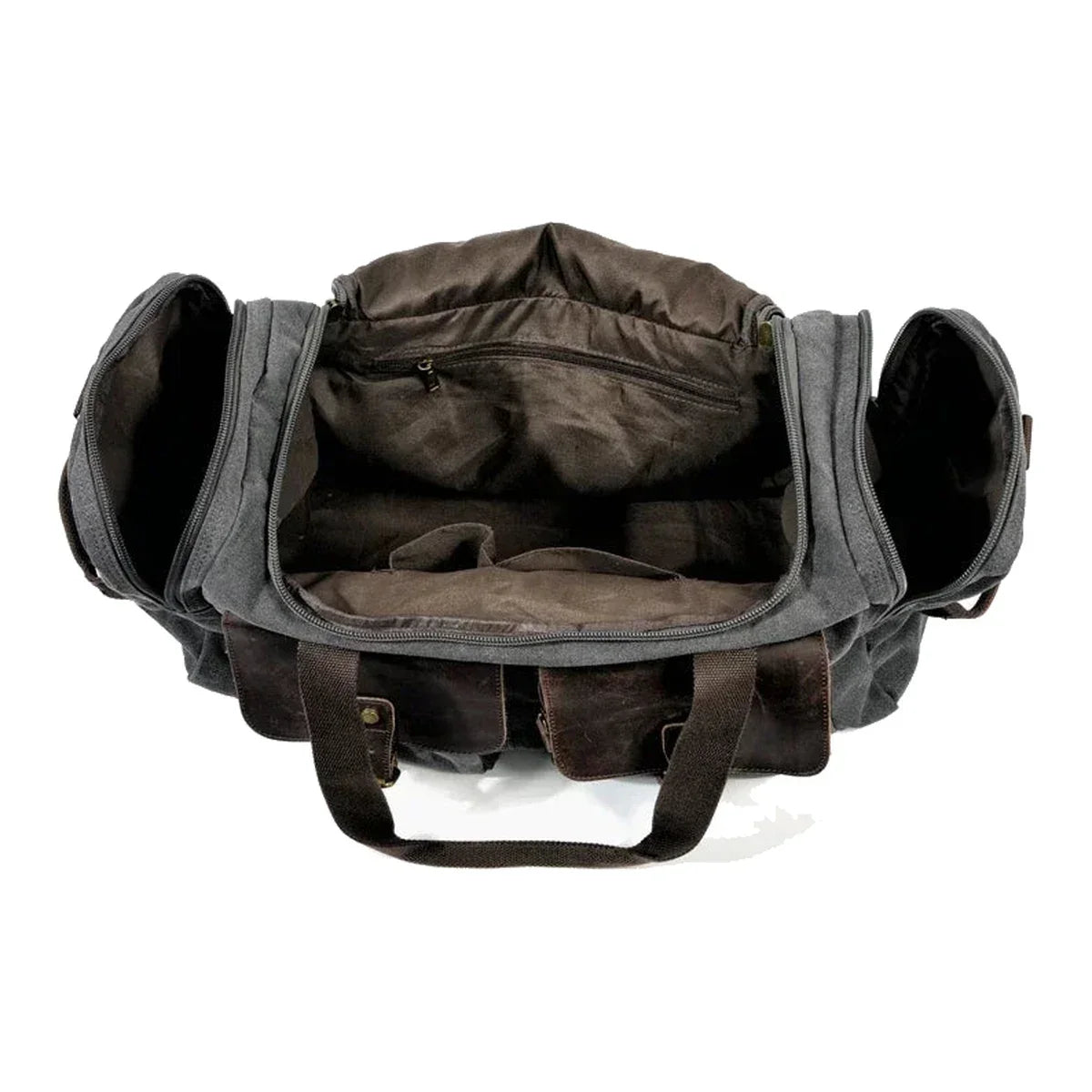 Men’s Waxed Canvas Weekender - Duffle Bag with Leather Pockets