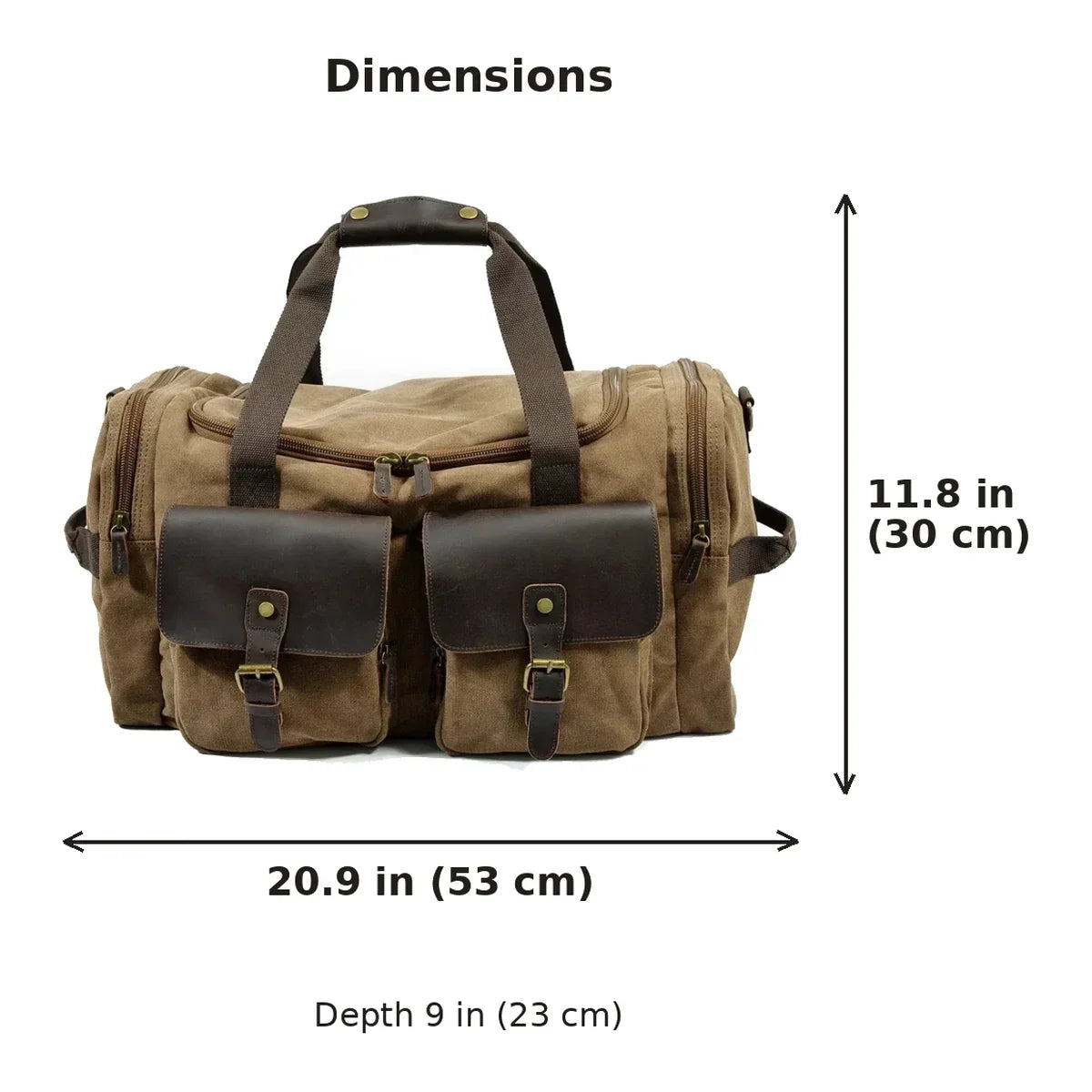 Men’s Waxed Canvas Weekender - Duffle Bag with Leather Pockets