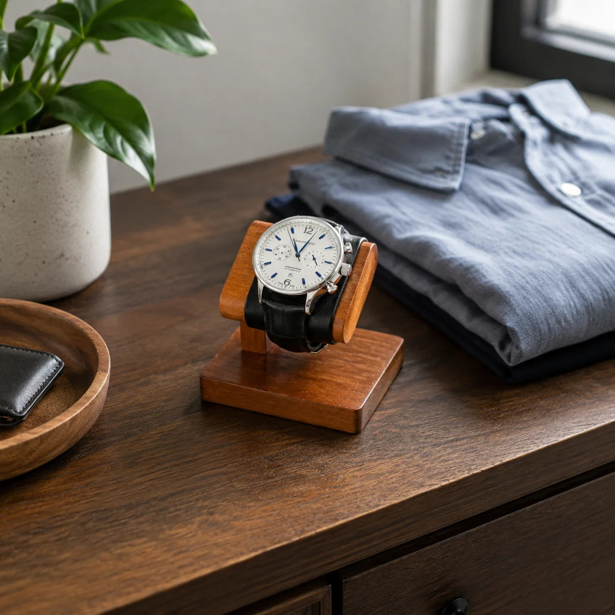 Men’s Wood Watch Stand - Microfiber-Lined Base