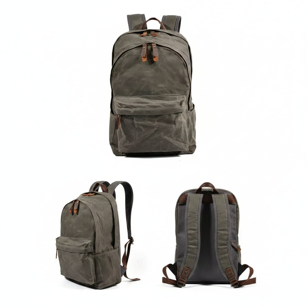 Men’s Waxed Canvas Backpack - Front Pocket Daypack