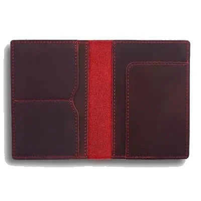 Bifold Leather Passport Cover with Boarding Pass Pocket - Wine Red