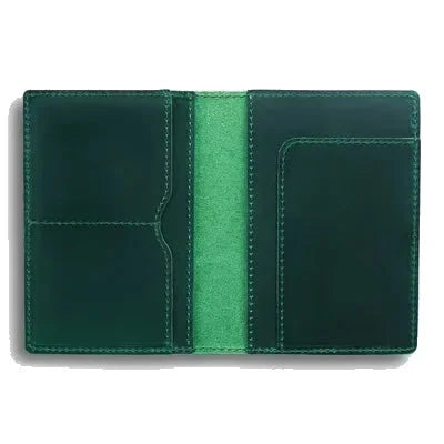 Bifold Leather Passport Cover with Boarding Pass Pocket - Green