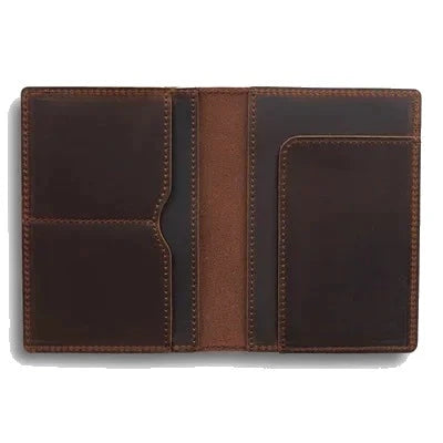 Bifold Leather Passport Cover with Boarding Pass Pocket - Brown