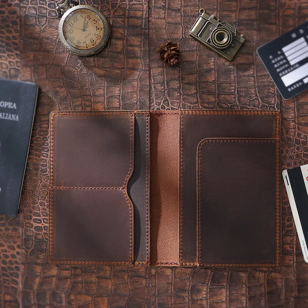 Bifold Leather Passport Cover with Boarding Pass Pocket
