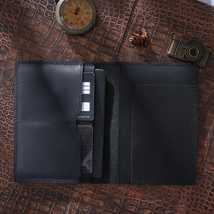 Bifold Leather Passport Cover with Boarding Pass Pocket