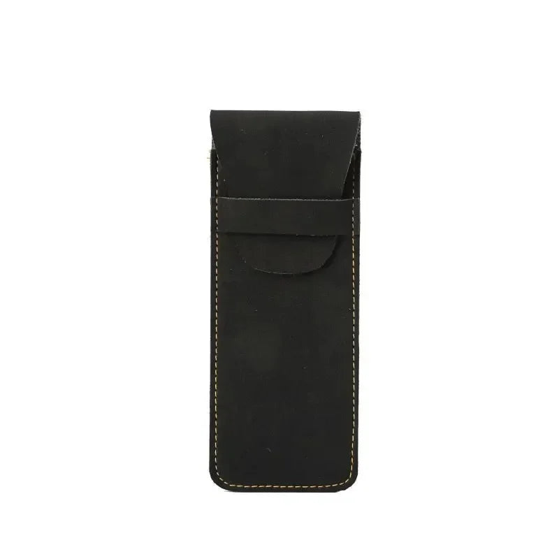 Men’s Leather Pen Case - Front Pocket Flap Pouch - Black