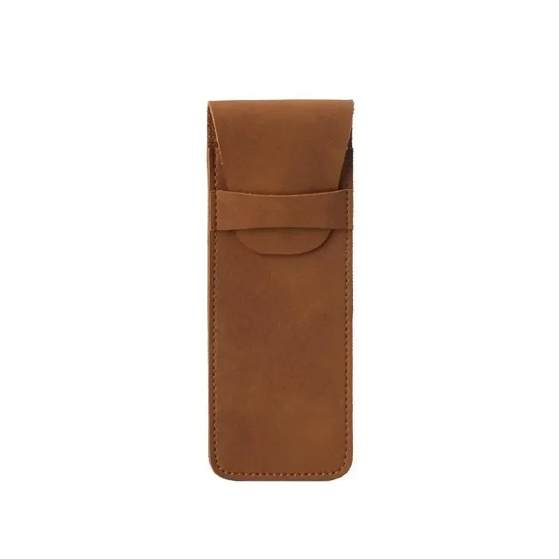 Men’s Leather Pen Case - Front Pocket Flap Pouch - Brown