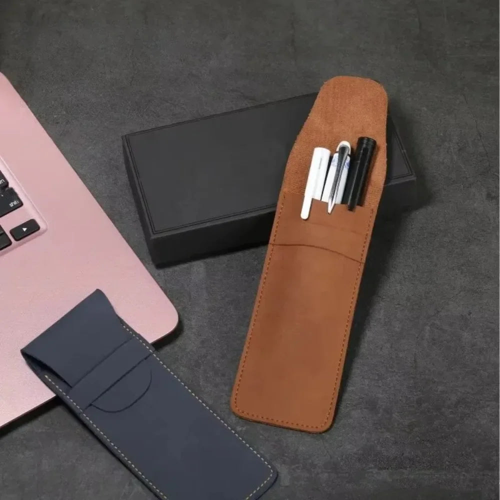 Men’s Leather Pen Case - Front Pocket Flap Pouch