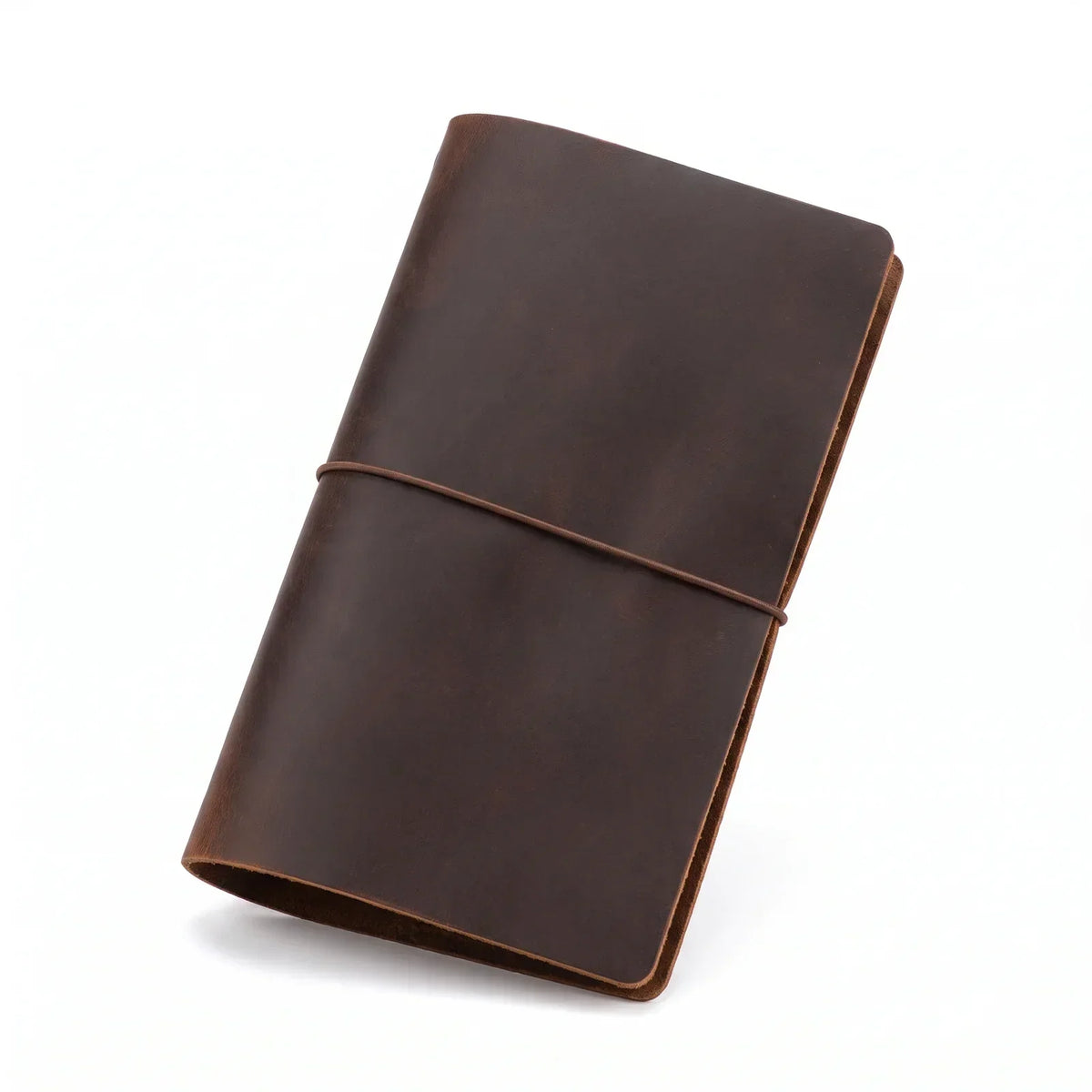 Refillable Leather Journal Cover - Crazy Horse Notebook Holder - Dark Brown / Standard
