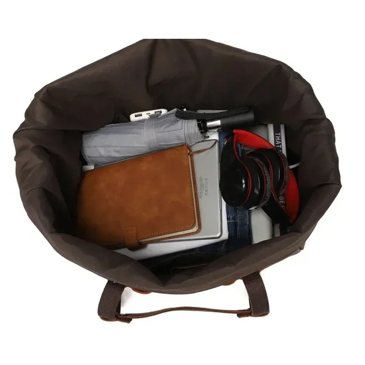 Roll-Top Waxed Canvas Weekender Bag - Buckle Straps and Shoulder Strap
