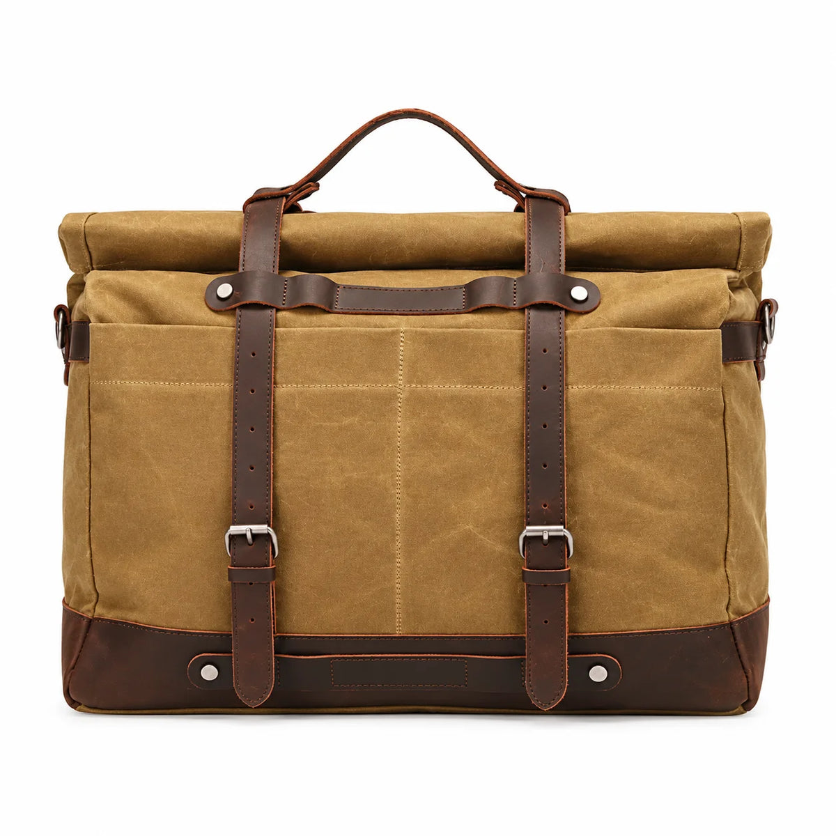 Roll-Top Waxed Canvas Weekender Bag - Buckle Straps and Shoulder Strap