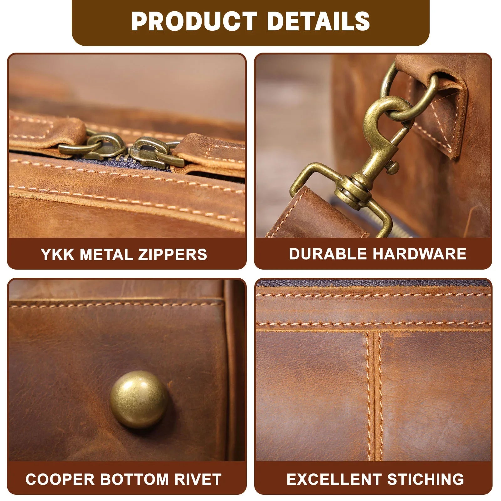 Men’s Leather Duffle Bag - Crazy Horse Front Pocket Weekender